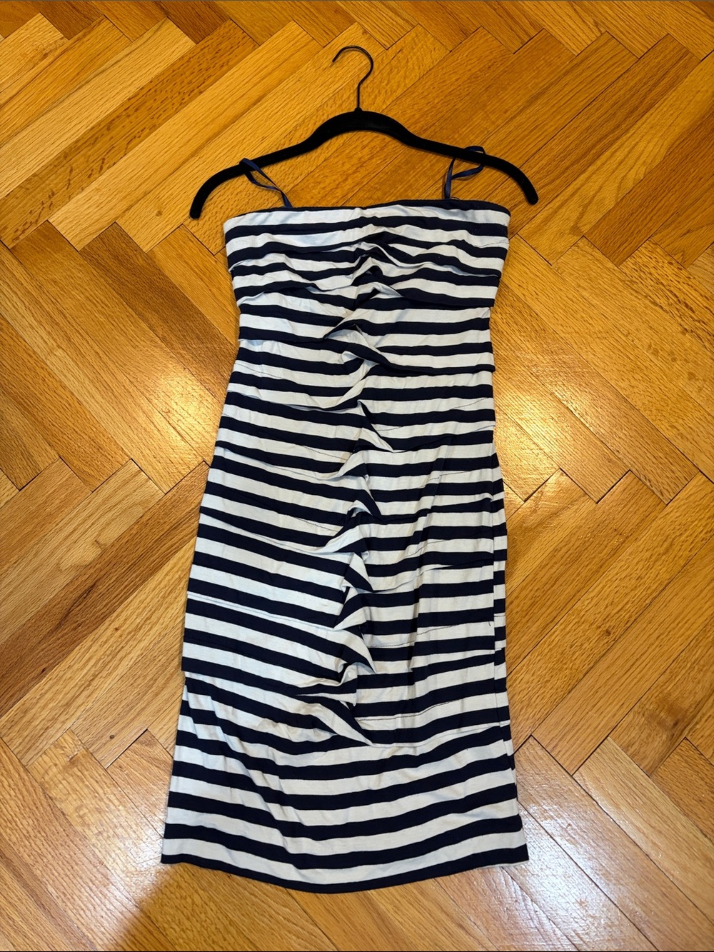Nicole Miller Navy and White Strapless Midi Dress